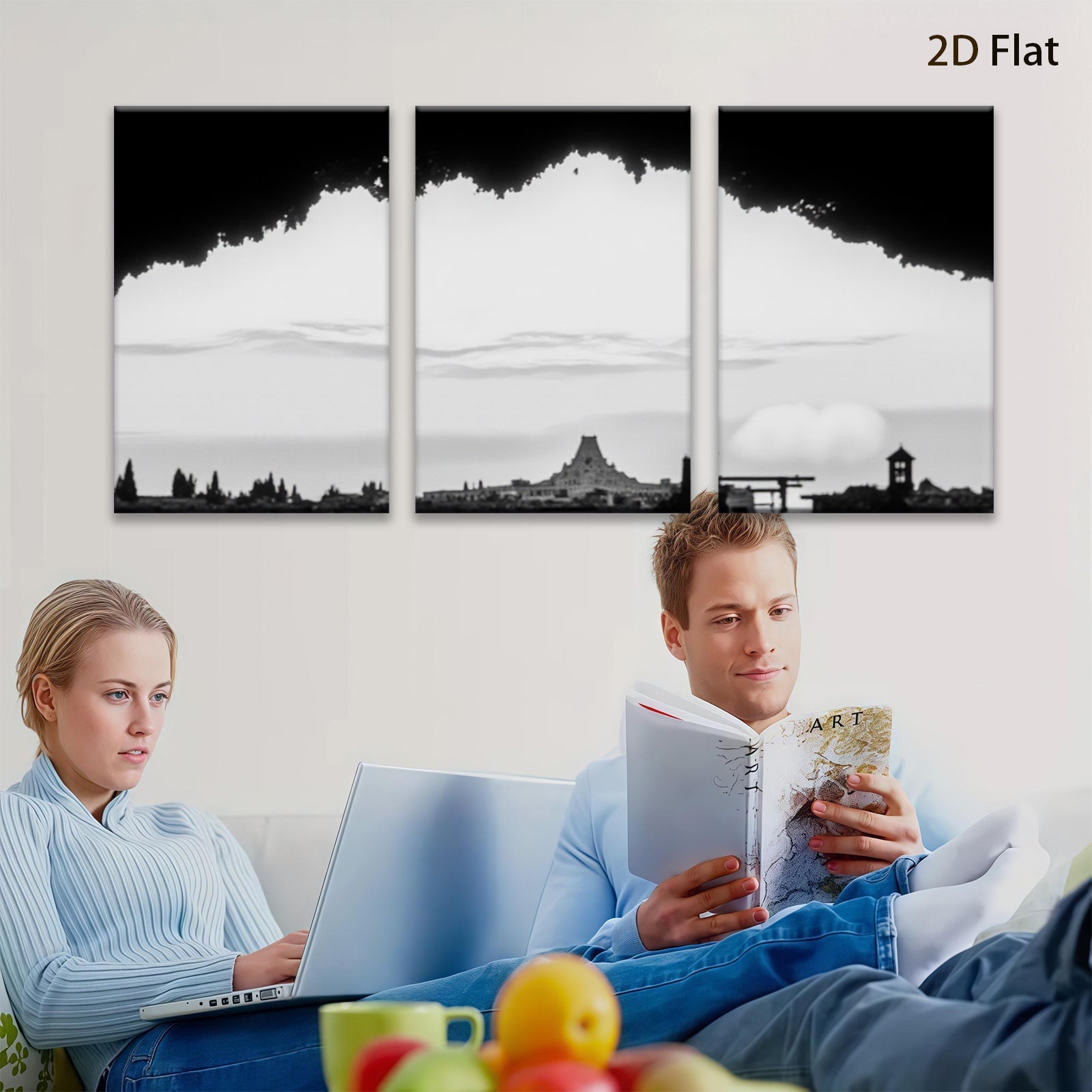 2D flat 1pc Cinderella Castle Magic Kingdom Florida Skyline Wall Art Decor for Living Room Bedroom Gallery Wrapped Canvas Prints Modern Farmhouse Decor Teal Blue