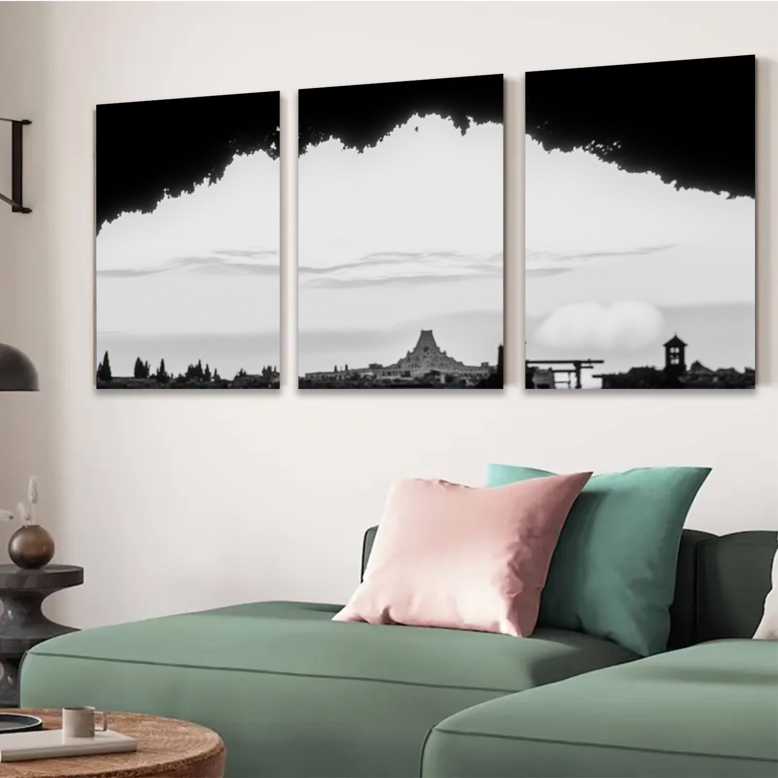 2D flat 1pc Cinderella Castle Magic Kingdom Florida Skyline Wall Art Decor for Living Room Bedroom Gallery Wrapped Canvas Prints Modern Farmhouse Decor Teal Blue