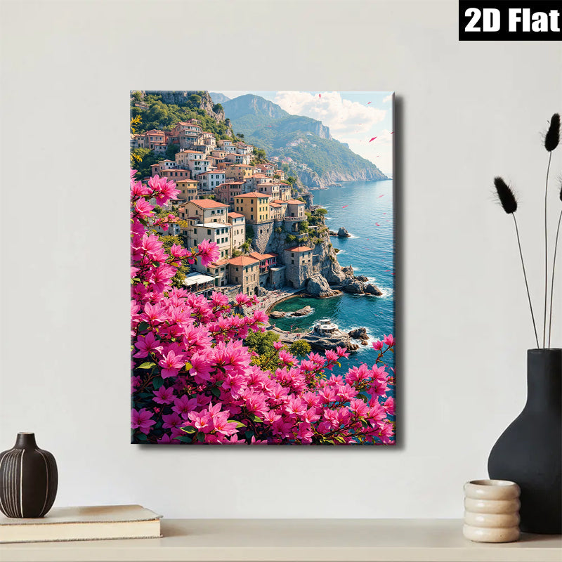 2D flat 1pc Cinque Terre Italian Riviera coastal village landscape wall art for living room bedroom home decor farmhouse style gallery wrapped canvas prints