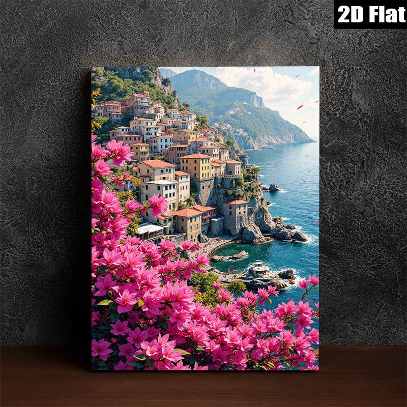2D flat 1pc Cinque Terre Italian Riviera coastal village landscape wall art for living room bedroom home decor farmhouse style gallery wrapped canvas prints