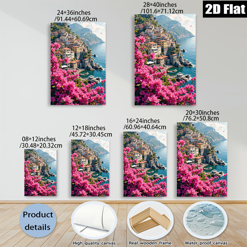 2D flat 1pc Cinque Terre Italian Riviera coastal village landscape wall art for living room bedroom home decor farmhouse style gallery wrapped canvas prints