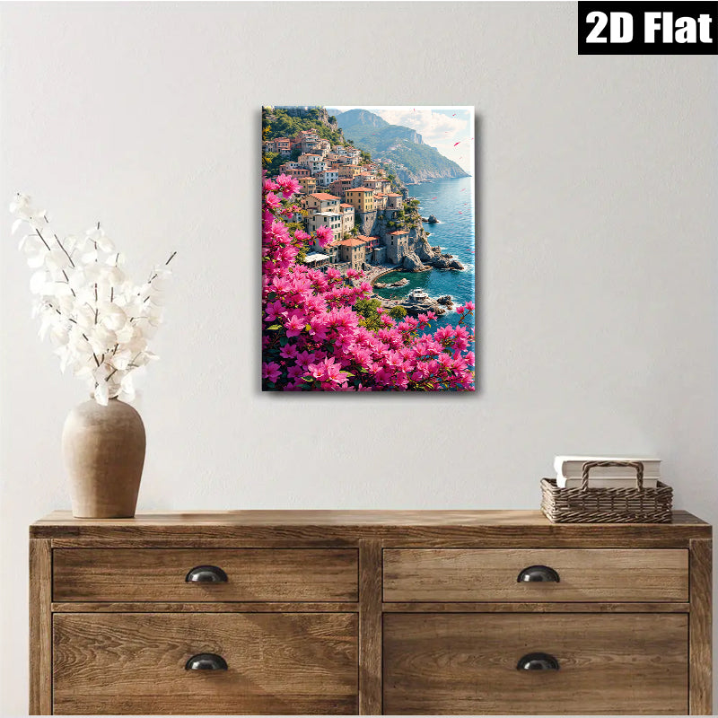 2D flat 1pc Cinque Terre Italian Riviera coastal village landscape wall art for living room bedroom home decor farmhouse style gallery wrapped canvas prints