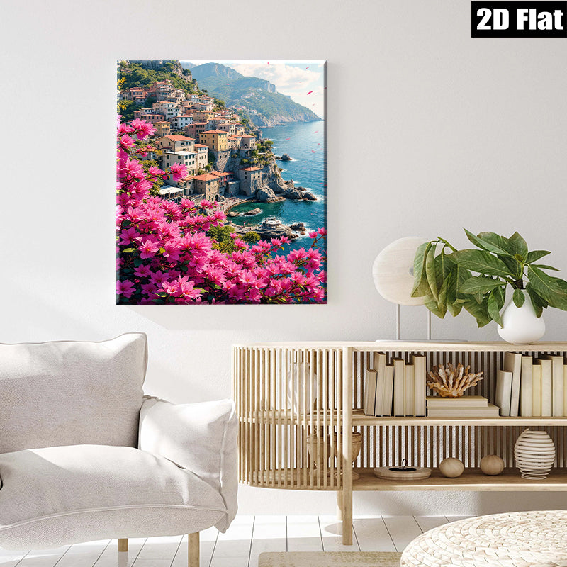 2D flat 1pc Cinque Terre Italian Riviera coastal village landscape wall art for living room bedroom home decor farmhouse style gallery wrapped canvas prints