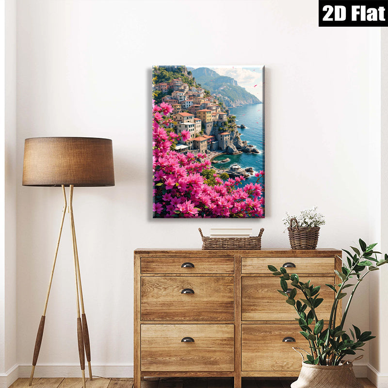 2D flat 1pc Cinque Terre Italian Riviera coastal village landscape wall art for living room bedroom home decor farmhouse style gallery wrapped canvas prints