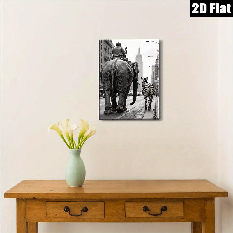 2D flat 1pc Circus Parade Whimsical City Street Art Modern Farmhouse Wall Decor Living Room Bedroom Gallery Wrapped Canvas Print