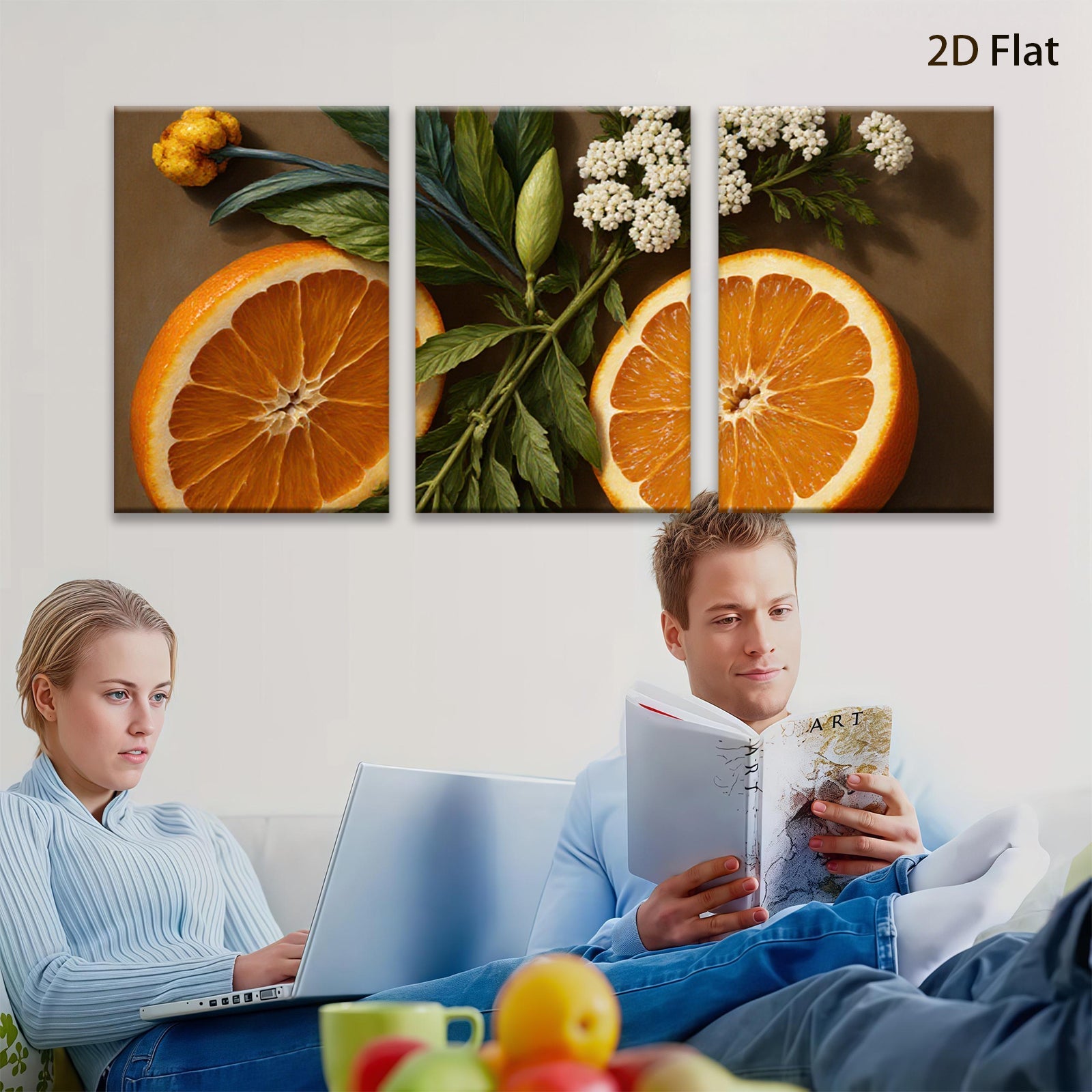 2D flat 1pc Citrus Bloom Still Life botanical wall art modern farmhouse kitchen dining room decor gallery wrapped canvas prints