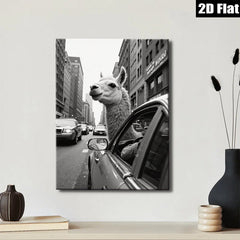 2D flat 1pc City Llama Ride Urban Humor Living Room Decor Gallery Wrapped Canvas Print Wall Art Modern Farmhouse Style Bedroom Decor