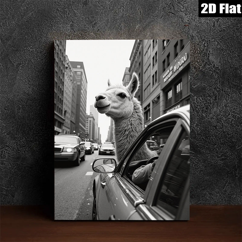 2D flat 1pc City Llama Ride Urban Humor Living Room Decor Gallery Wrapped Canvas Print Wall Art Modern Farmhouse Style Bedroom Decor
