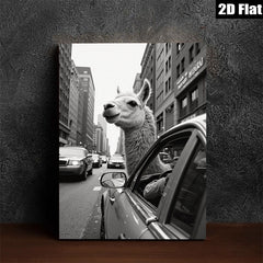 2D flat 1pc City Llama Ride Urban Humor Living Room Decor Gallery Wrapped Canvas Print Wall Art Modern Farmhouse Style Bedroom Decor