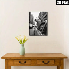 2D flat 1pc City Llama Ride Urban Humor Living Room Decor Gallery Wrapped Canvas Print Wall Art Modern Farmhouse Style Bedroom Decor