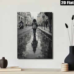 2D flat 1pc City Reflections Moody Street Scene Canvas Wall Art for Living Room Bedroom Decor Gallery Wrapped Modern Farmhouse Style