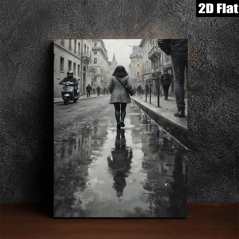 2D flat 1pc City Reflections Moody Street Scene Canvas Wall Art for Living Room Bedroom Decor Gallery Wrapped Modern Farmhouse Style