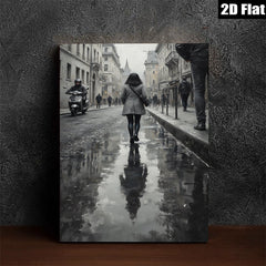 2D flat 1pc City Reflections Moody Street Scene Canvas Wall Art for Living Room Bedroom Decor Gallery Wrapped Modern Farmhouse Style