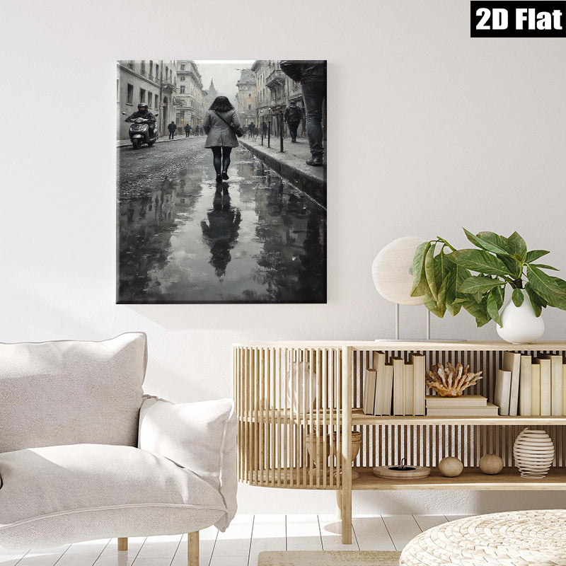 2D flat 1pc City Reflections Moody Street Scene Canvas Wall Art for Living Room Bedroom Decor Gallery Wrapped Modern Farmhouse Style