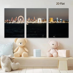 2D flat 1pc City Skyline Night View Wall Art Decor for Living Room Bedroom Modern Farmhouse Gallery Wrapped Canvas Prints Teal Navy Gold