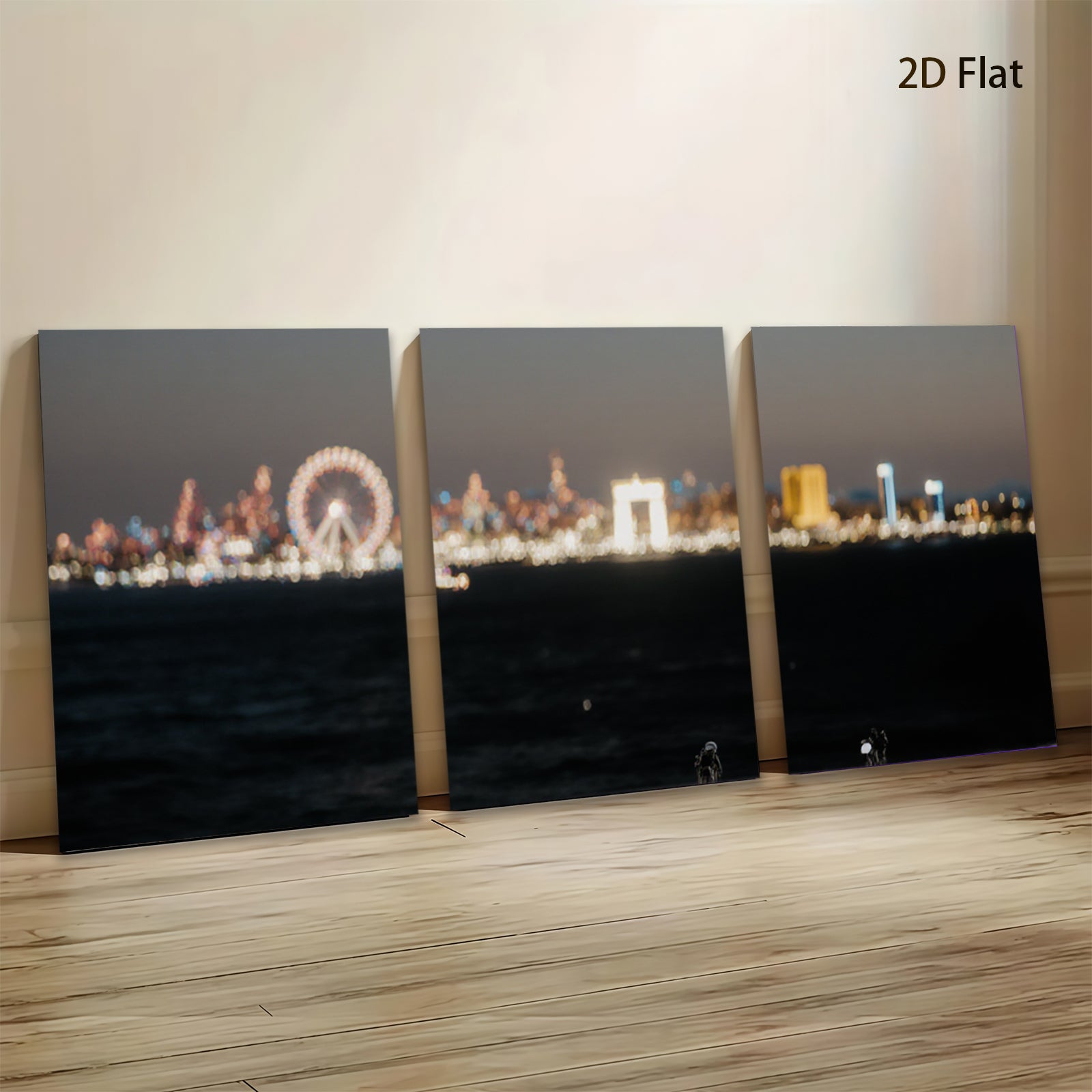 2D flat 1pc City Skyline Night View Wall Art Decor for Living Room Bedroom Modern Farmhouse Gallery Wrapped Canvas Prints Teal Navy Gold