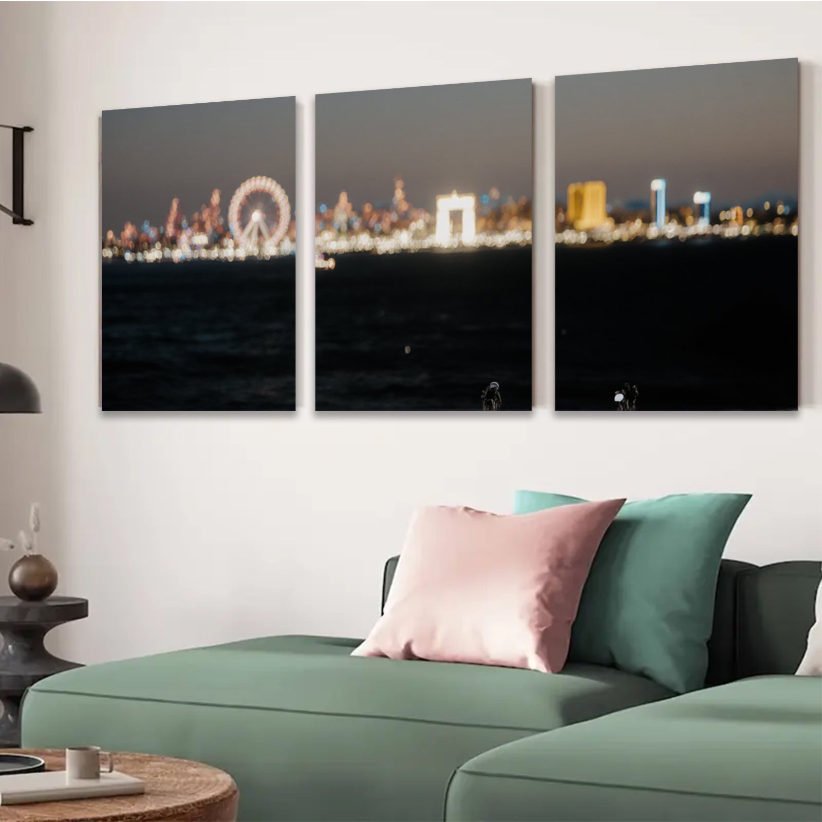 2D flat 1pc City Skyline Night View Wall Art Decor for Living Room Bedroom Modern Farmhouse Gallery Wrapped Canvas Prints Teal Navy Gold