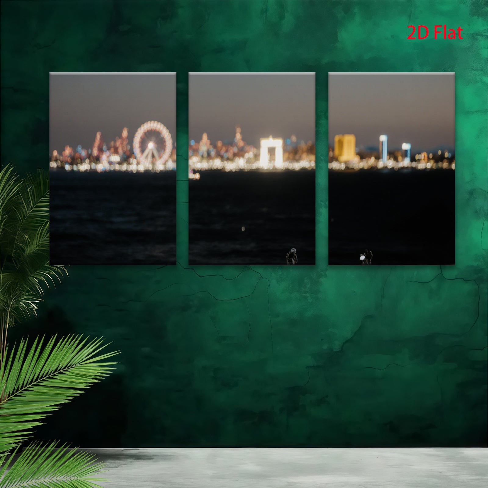 2D flat 1pc City Skyline Night View Wall Art Decor for Living Room Bedroom Modern Farmhouse Gallery Wrapped Canvas Prints Teal Navy Gold