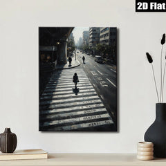 2D flat 1pc City Street Crossing Rain Moody Urban Wall Art Living Room Bedroom Decor Modern Minimalist Canvas Print Gallery Wrapped Ready to Hang