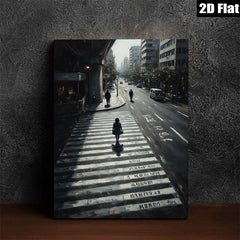 2D flat 1pc City Street Crossing Rain Moody Urban Wall Art Living Room Bedroom Decor Modern Minimalist Canvas Print Gallery Wrapped Ready to Hang