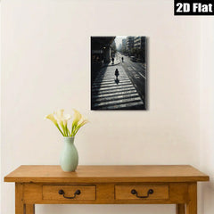 2D flat 1pc City Street Crossing Rain Moody Urban Wall Art Living Room Bedroom Decor Modern Minimalist Canvas Print Gallery Wrapped Ready to Hang