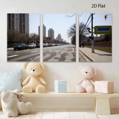 2D flat 1pc City Street View Modern Wall Art Canvas Prints for Living Room Bedroom Office Decor Farmhouse Style Gallery Wrapped Timeless Aesthetic