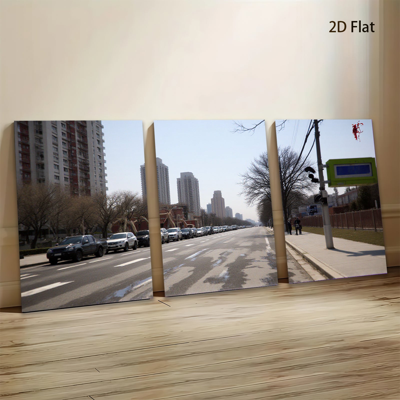 2D flat 1pc City Street View Modern Wall Art Canvas Prints for Living Room Bedroom Office Decor Farmhouse Style Gallery Wrapped Timeless Aesthetic
