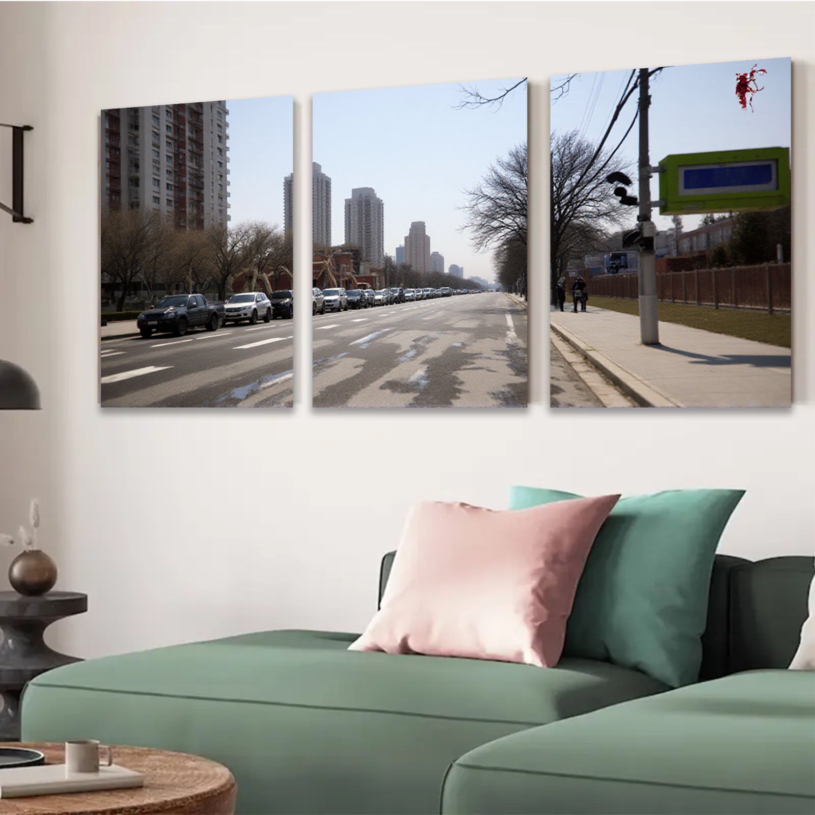 2D flat 1pc City Street View Modern Wall Art Canvas Prints for Living Room Bedroom Office Decor Farmhouse Style Gallery Wrapped Timeless Aesthetic