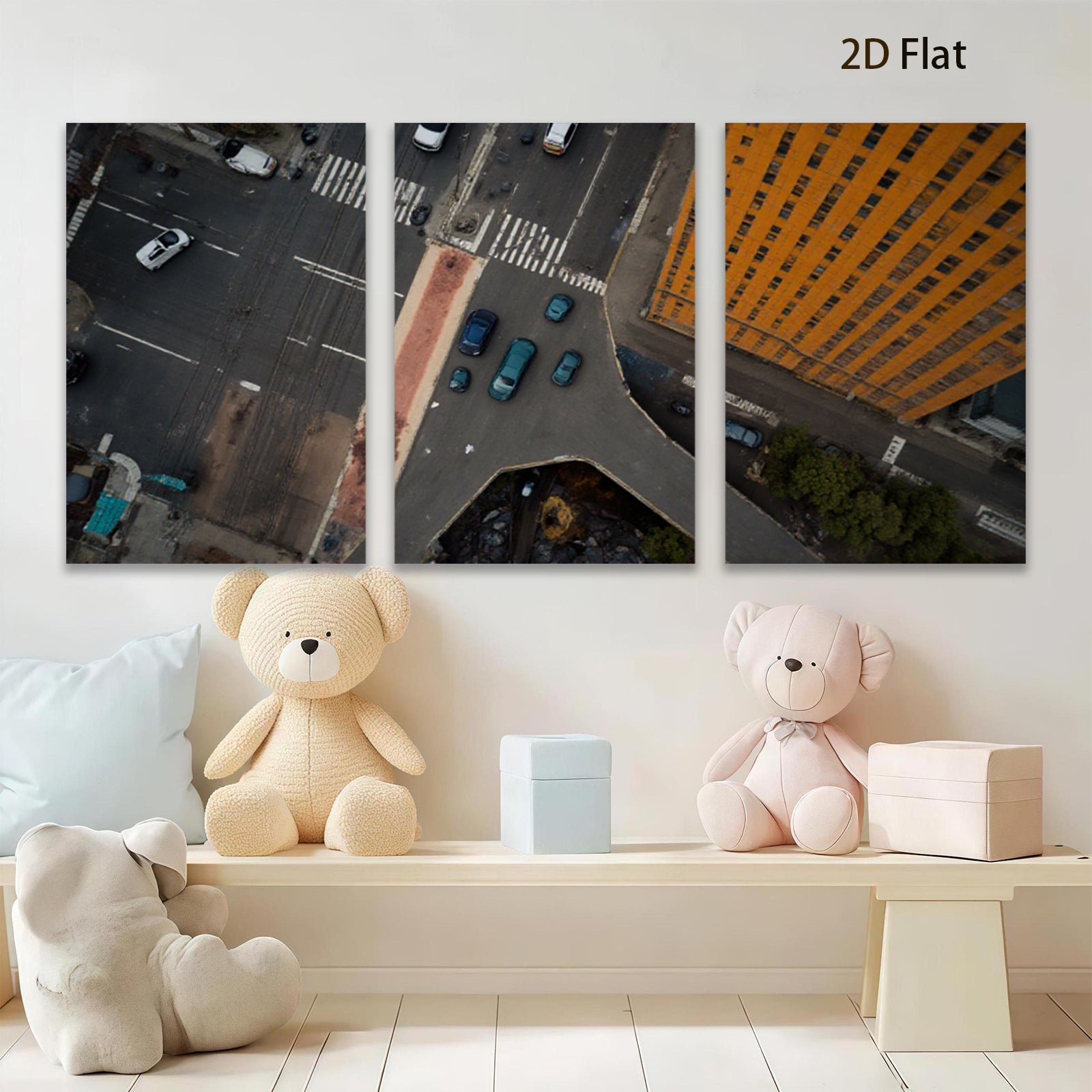 2D flat 1pc Cityscape Aerial View Modern Wall Art Living Room Bedroom Decor Gallery Wrapped Canvas Prints for Home Office Coastal Farmhouse Style