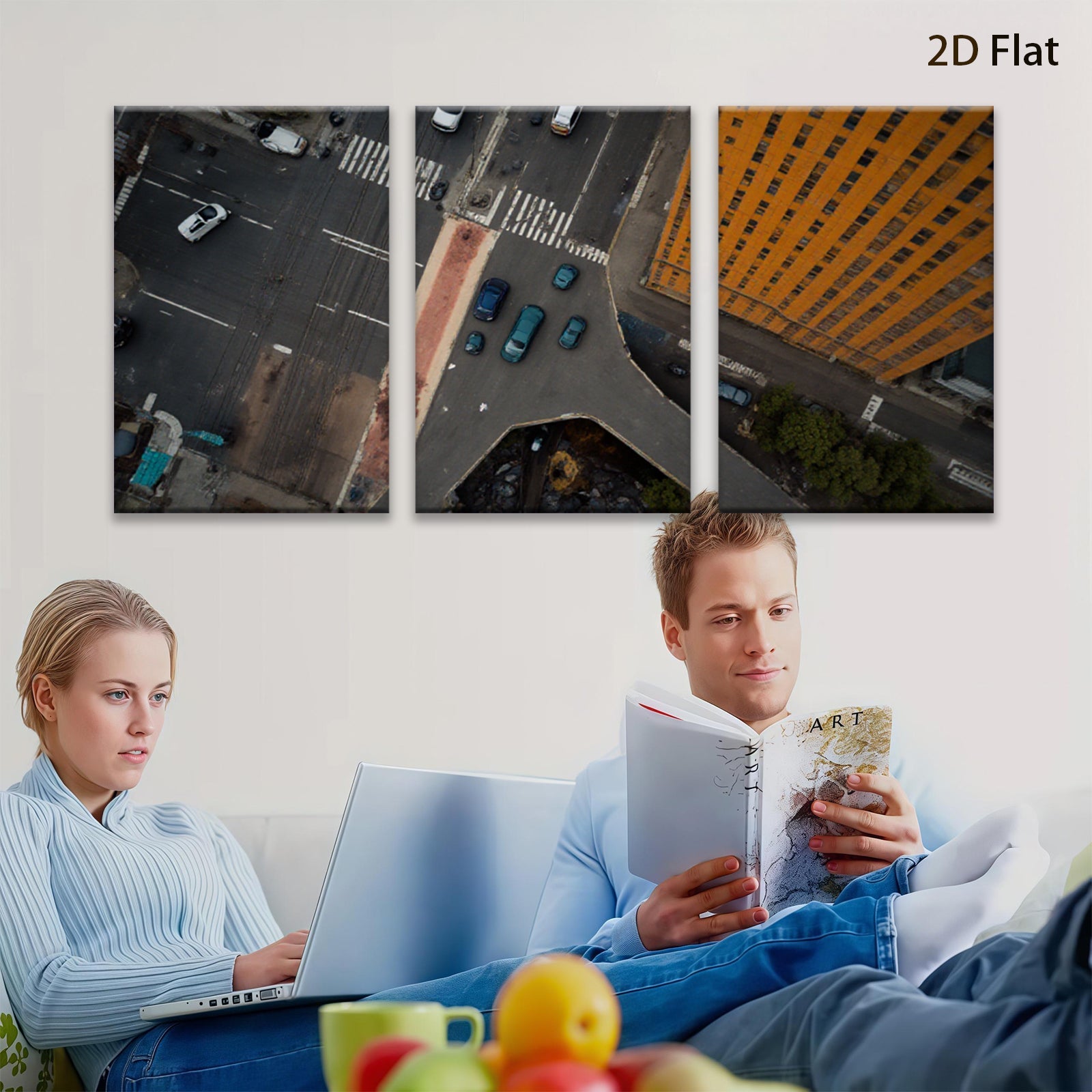 2D flat 1pc Cityscape Aerial View Modern Wall Art Living Room Bedroom Decor Gallery Wrapped Canvas Prints for Home Office Coastal Farmhouse Style