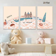 2D flat 1pc Cityscape Canal View Modern Wall Art Living Room Bedroom Decor Farmhouse Style Gallery Wrapped Canvas Prints Ready to Hang Teal Accents