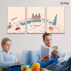 2D flat 1pc Cityscape Canal View Modern Wall Art Living Room Bedroom Decor Farmhouse Style Gallery Wrapped Canvas Prints Ready to Hang Teal Accents