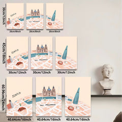 2D flat 1pc Cityscape Canal View Modern Wall Art Living Room Bedroom Decor Farmhouse Style Gallery Wrapped Canvas Prints Ready to Hang Teal Accents