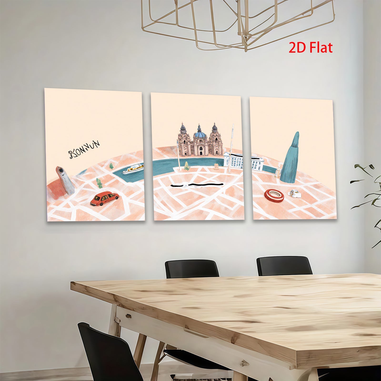 2D flat 1pc Cityscape Canal View Modern Wall Art Living Room Bedroom Decor Farmhouse Style Gallery Wrapped Canvas Prints Ready to Hang Teal Accents