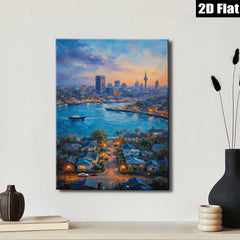 2D flat 1pc Cityscape Harbor View Night Scene Wall Art Decor for Living Room Bedroom Modern Farmhouse Style Canvas Prints Ready to Hang