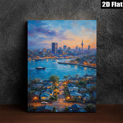 2D flat 1pc Cityscape Harbor View Night Scene Wall Art Decor for Living Room Bedroom Modern Farmhouse Style Canvas Prints Ready to Hang