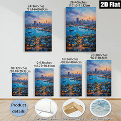 2D flat 1pc Cityscape Harbor View Night Scene Wall Art Decor for Living Room Bedroom Modern Farmhouse Style Canvas Prints Ready to Hang
