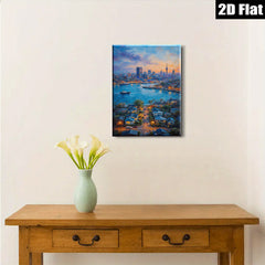 2D flat 1pc Cityscape Harbor View Night Scene Wall Art Decor for Living Room Bedroom Modern Farmhouse Style Canvas Prints Ready to Hang