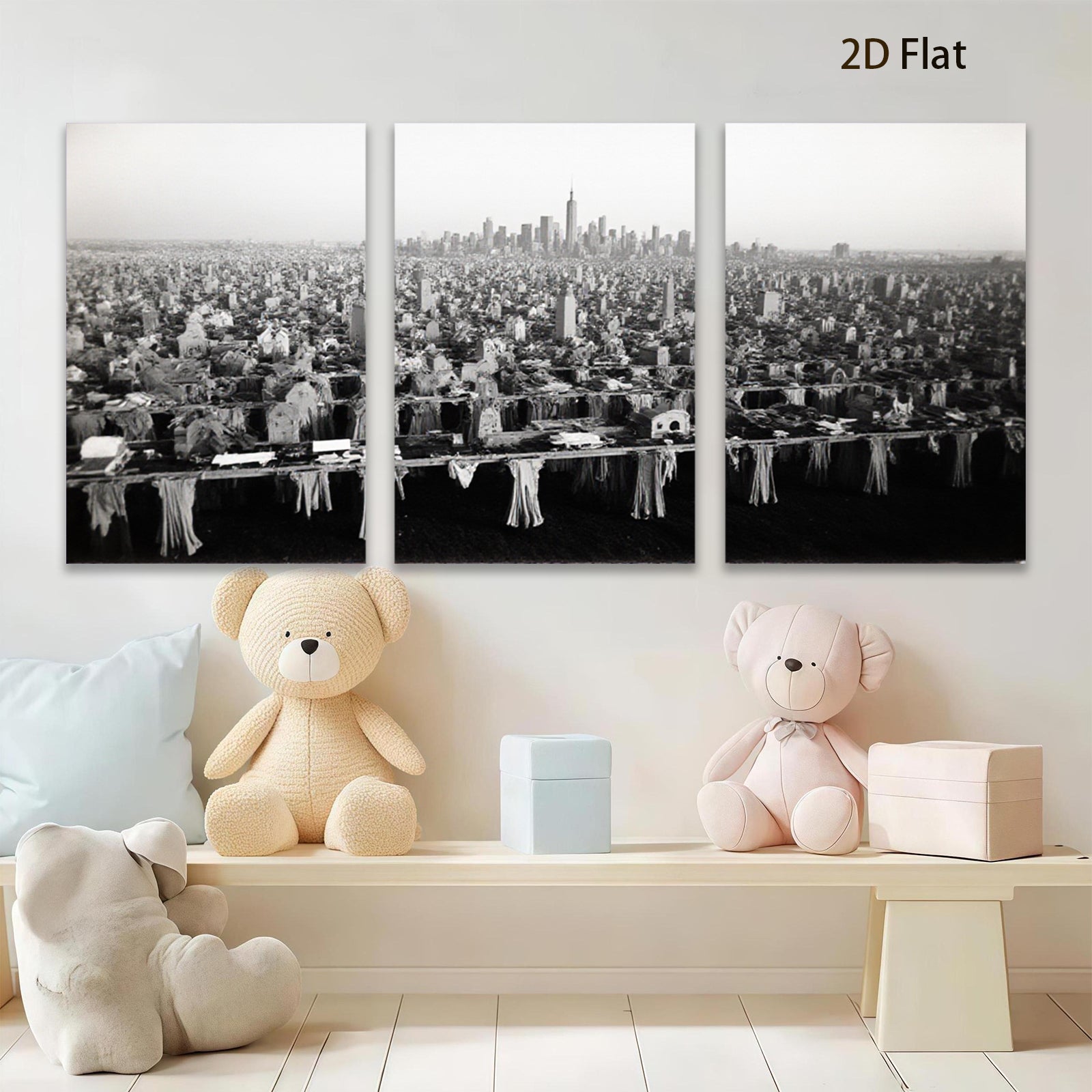 2D flat 1pc Cityscape Laundry Day Vibrant Wall Art Modern Farmhouse Decor Living Room Bedroom Gallery Wrapped Canvas Prints