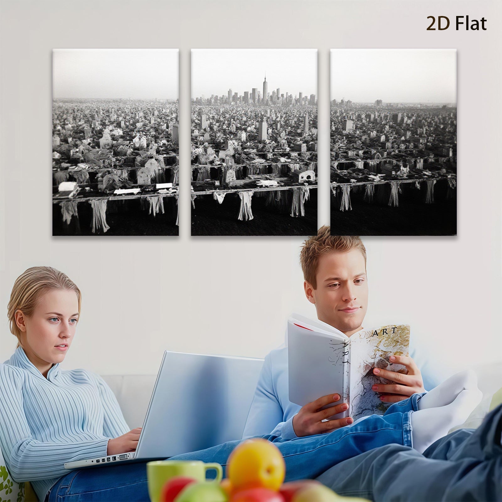 2D flat 1pc Cityscape Laundry Day Vibrant Wall Art Modern Farmhouse Decor Living Room Bedroom Gallery Wrapped Canvas Prints