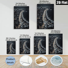 2D flat 1pc Cityscape Night Lights Modern Wall Art Canvas Prints for Living Room Bedroom Home Decor Gallery Wrapped Ready to Hang
