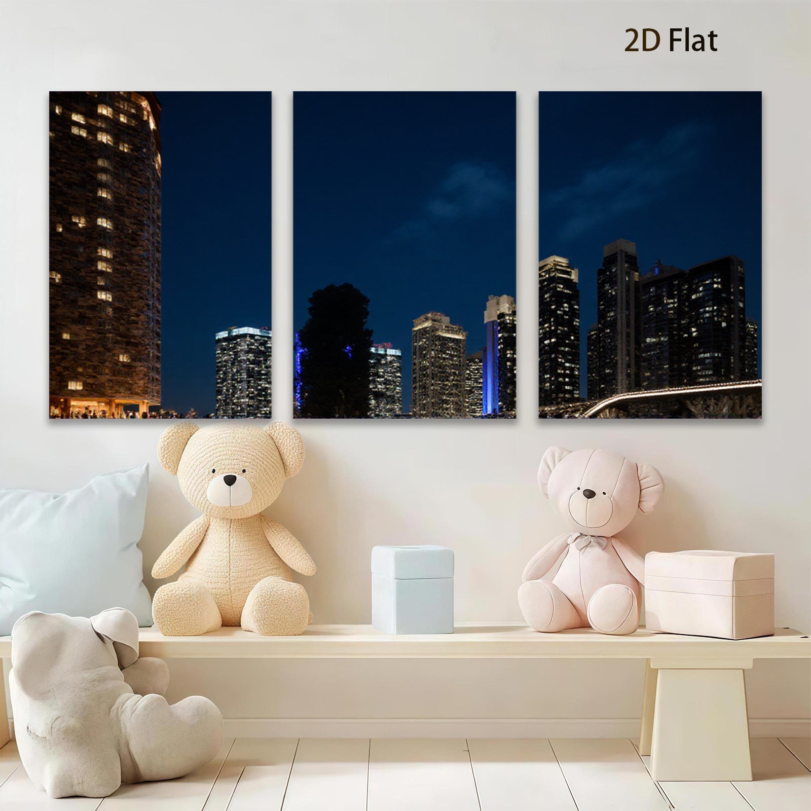 2D flat 1pc Cityscape Night View Modern Wall Art Living Room Bedroom Decor Home Office Canvas Prints Ready to Hang Farmhouse Style