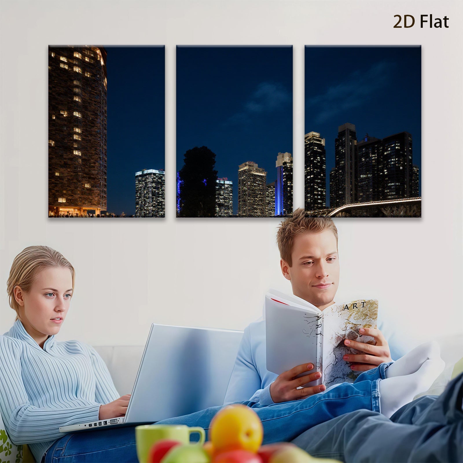2D flat 1pc Cityscape Night View Modern Wall Art Living Room Bedroom Decor Home Office Canvas Prints Ready to Hang Farmhouse Style
