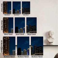 2D flat 1pc Cityscape Night View Modern Wall Art Living Room Bedroom Decor Home Office Canvas Prints Ready to Hang Farmhouse Style