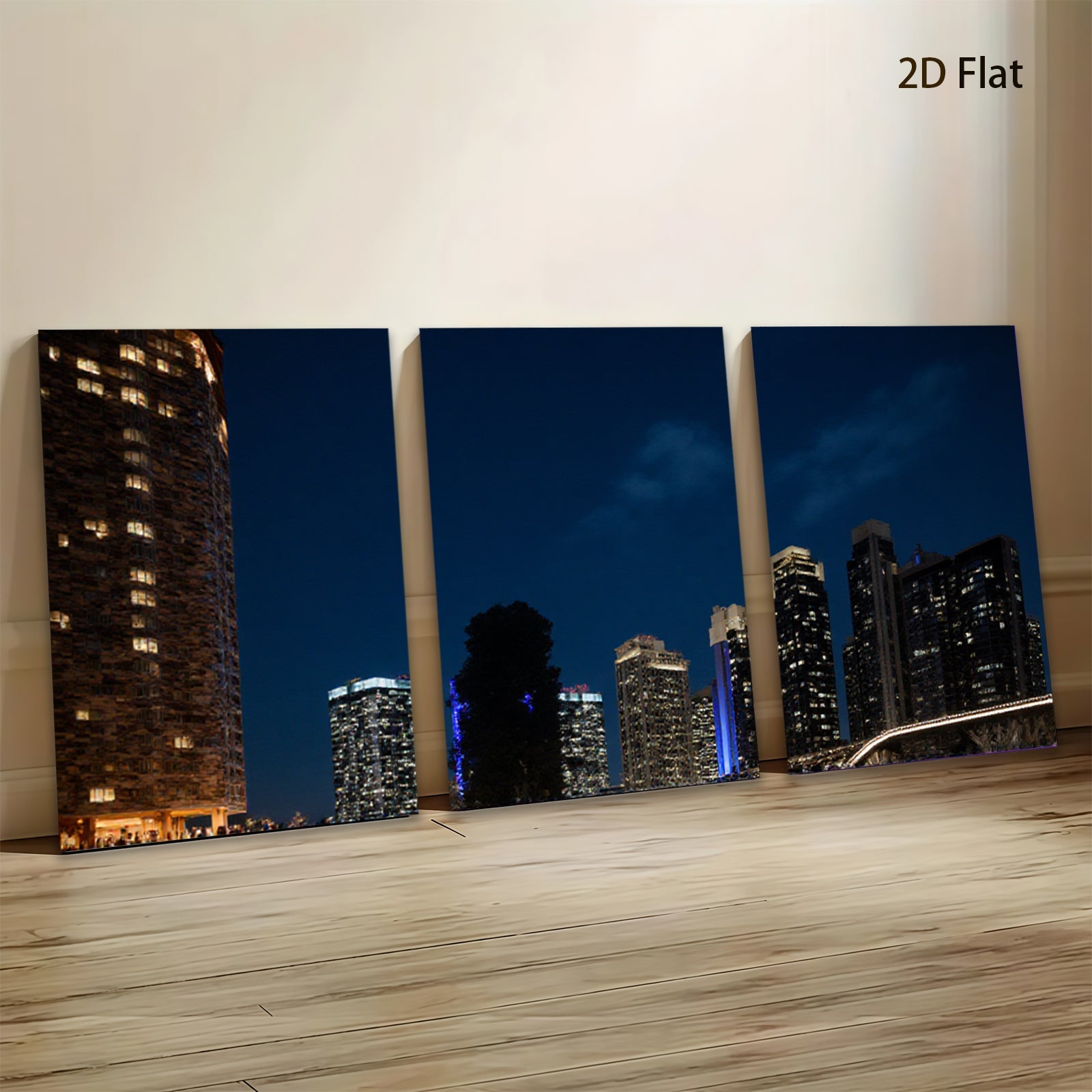 2D flat 1pc Cityscape Night View Modern Wall Art Living Room Bedroom Decor Home Office Canvas Prints Ready to Hang Farmhouse Style