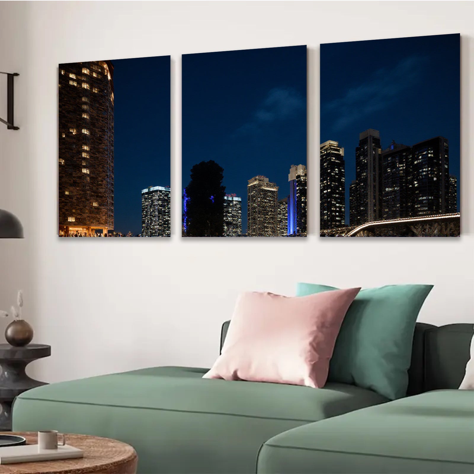 2D flat 1pc Cityscape Night View Modern Wall Art Living Room Bedroom Decor Home Office Canvas Prints Ready to Hang Farmhouse Style