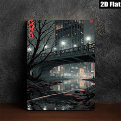 2D flat 1pc Cityscape Reflections Moody Night Urban Wall Art Living Room Bedroom Decor Modern Minimalist Gallery Wrapped Canvas Print Large Size Trending Now