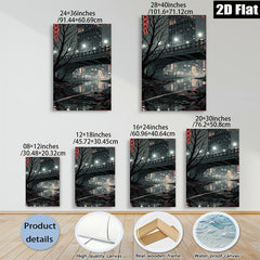 2D flat 1pc Cityscape Reflections Moody Night Urban Wall Art Living Room Bedroom Decor Modern Minimalist Gallery Wrapped Canvas Print Large Size Trending Now