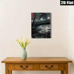2D flat 1pc Cityscape Reflections Moody Night Urban Wall Art Living Room Bedroom Decor Modern Minimalist Gallery Wrapped Canvas Print Large Size Trending Now