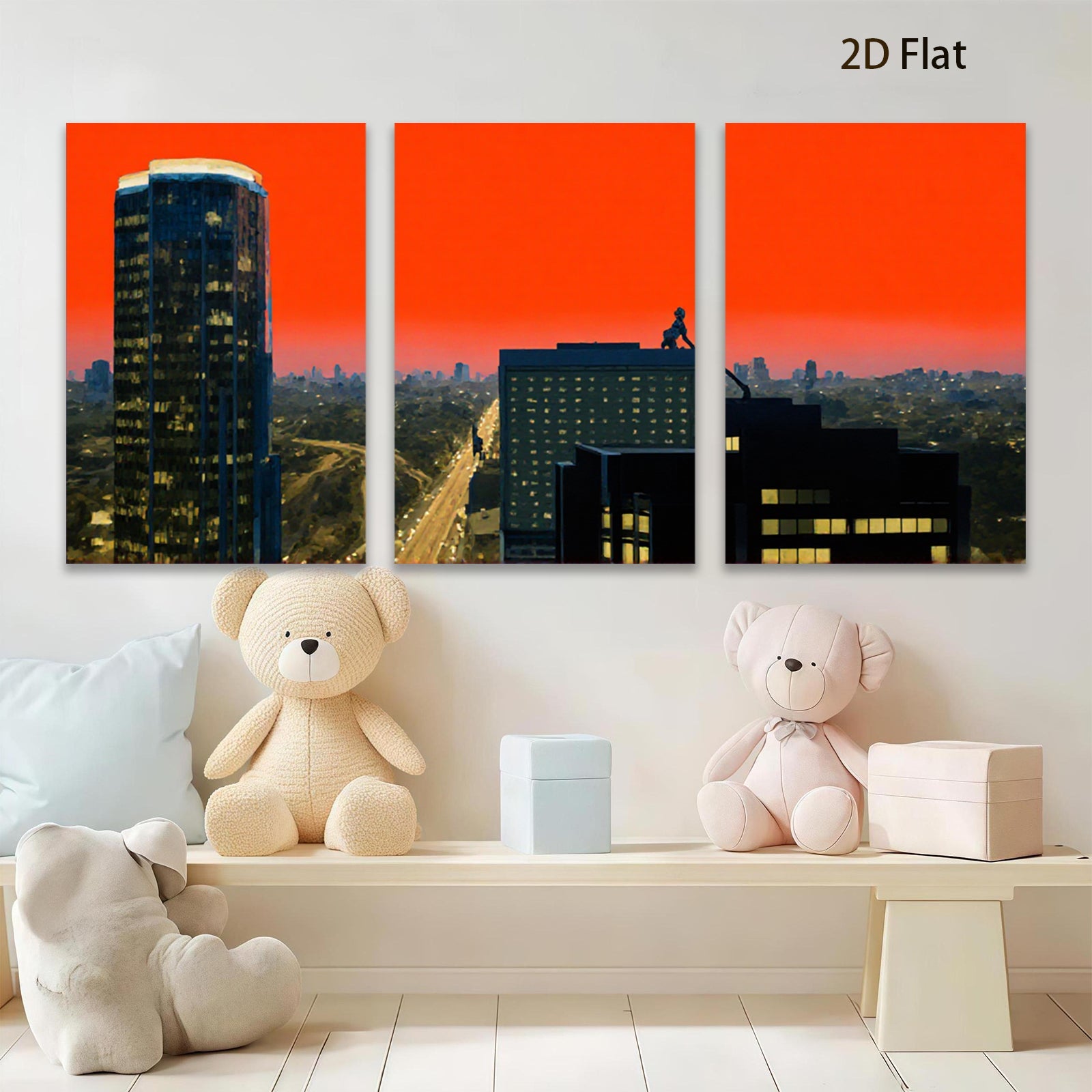 2D flat 1pc Cityscape Skyline Dusk View Modern Wall Art Living Room Bedroom Decor Gallery Wrapped Canvas Prints Ready To Hang Farmhouse Coastal Aesthetic